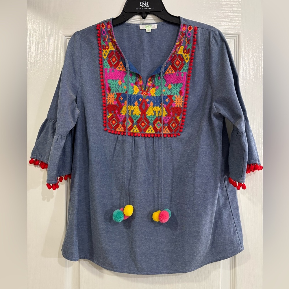 JADE by Melody Tam boho-style embroidered bib top
